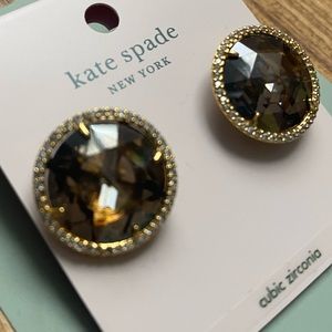 Kate Spade Gold Quartz Earrings Haloed in Pavé  crystals.